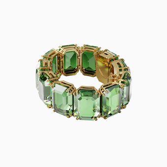 Millenia bracelet, Octagon cut crystals, Green, Gold-tone plated